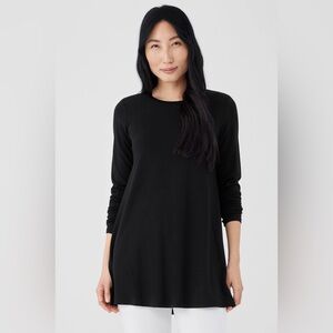 EILEEN FISHER ultrafine merino wool tunic length black sweater, size medium